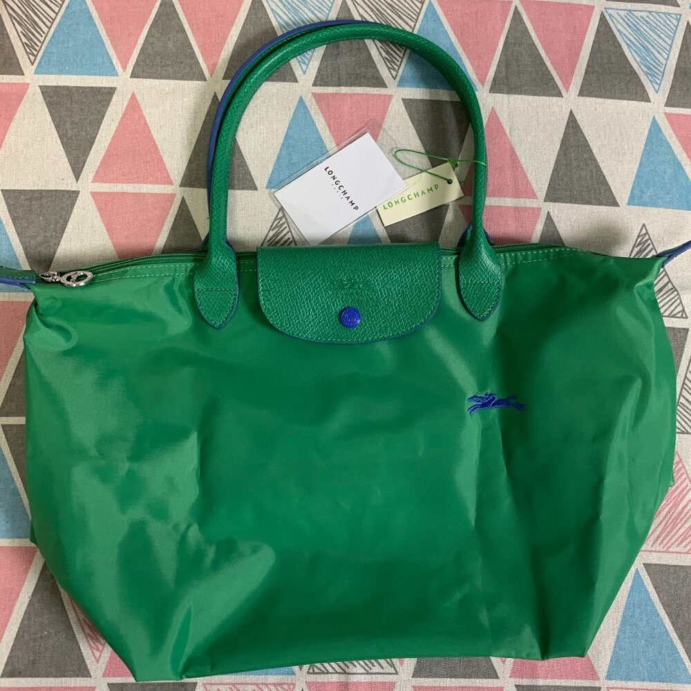 Longchamp Le Pliage Club Tote Green with Blue Accents